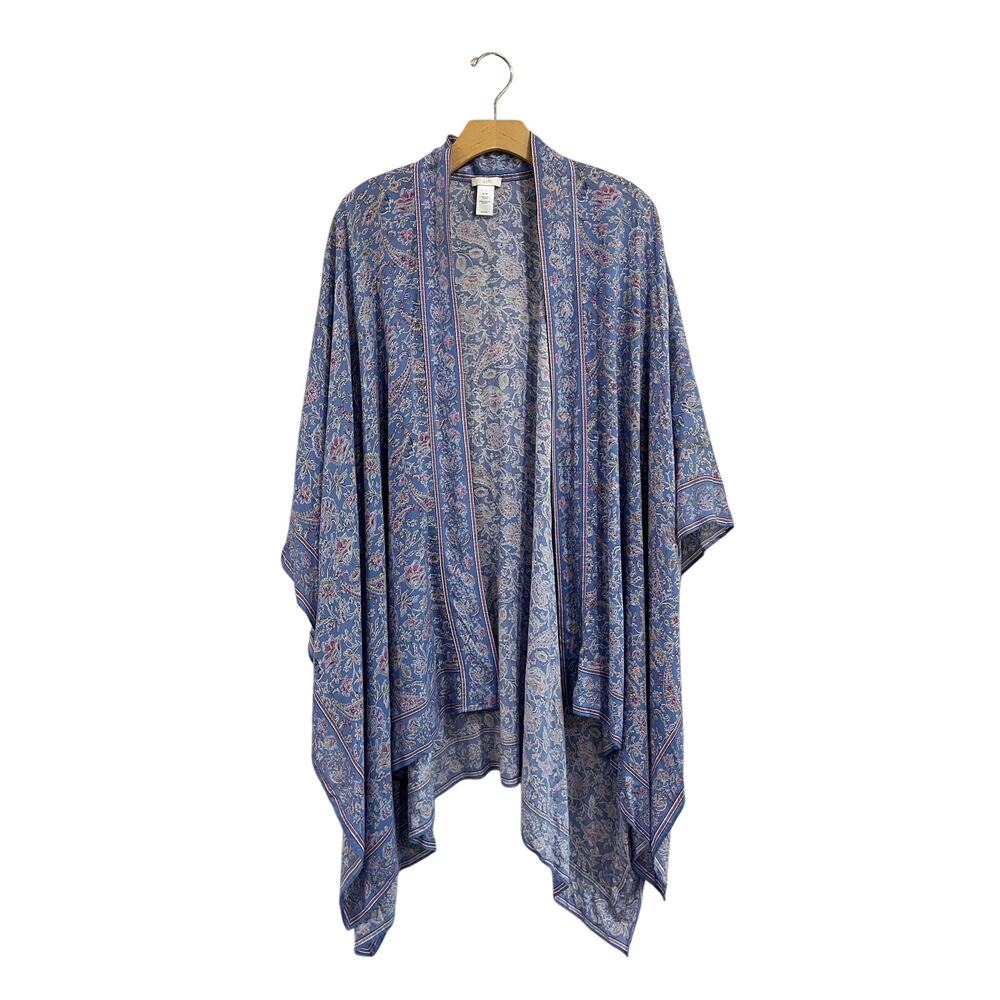 J Jill Paisley Kimono Swim Cover Up Blue Pink Lightweight Boho Sz XL-3X